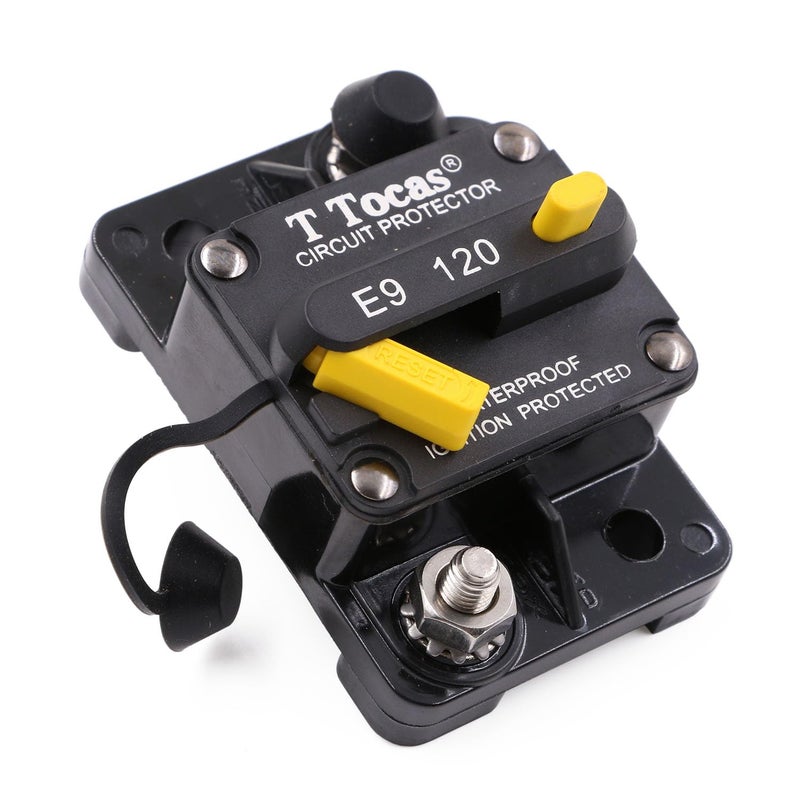 T Tocas E9 Hi-Amp 120A Circuit Breaker with Manual Reset 12V - 48V DC | Waterproof IP67 UL Certified | 120 Amp Switchable Surface Mount - Image 1